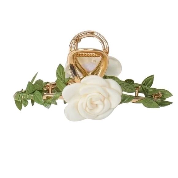 Retail $25 Satin Camellia Flower Gold Hairclip*BEAUTIFUL*WEDDING READY - Picture 2 of 3